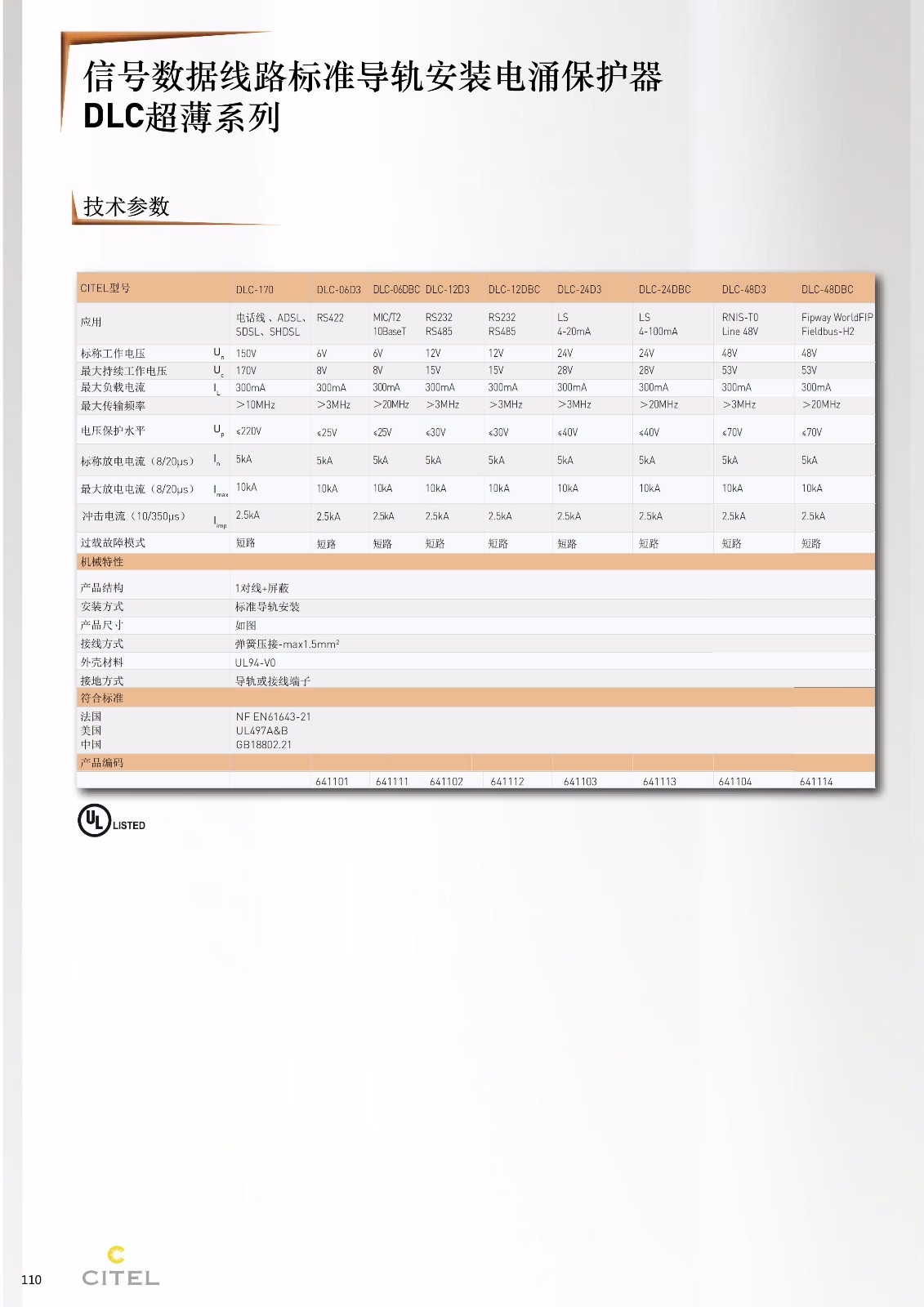 DLC超薄系列信號防雷器技術參數(shù)