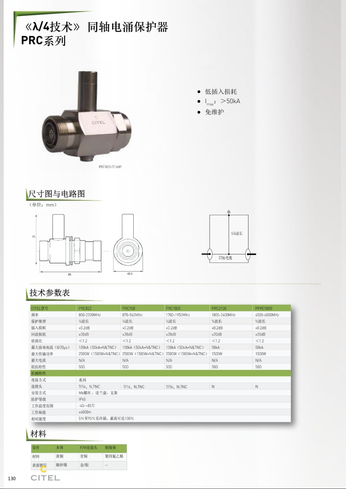 PRC822S-N同軸（天饋線）電涌保護器技術參數